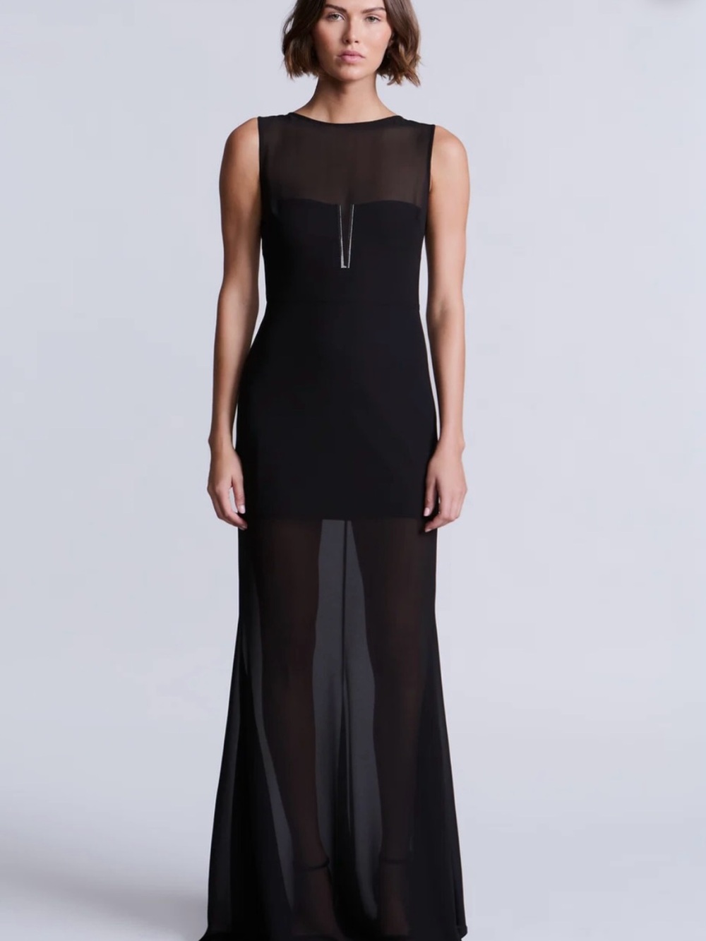 BCBGMaxAzria Black Sheer-Panel High-Low Gown